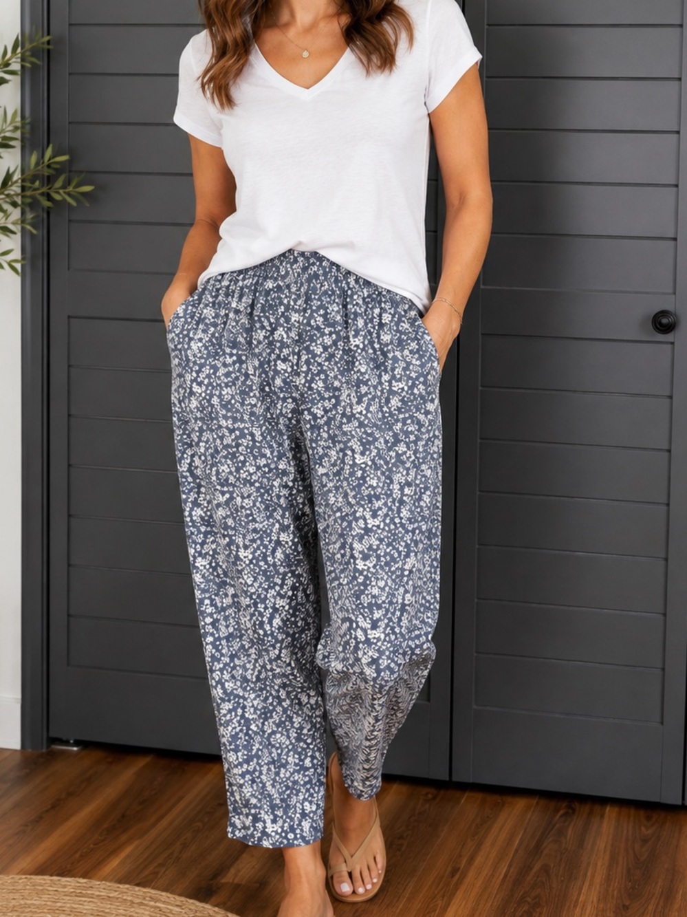 Jessica Simpson Blue Floral Pull-On Pants